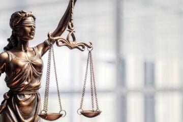 Close-up photo of the statue of justice