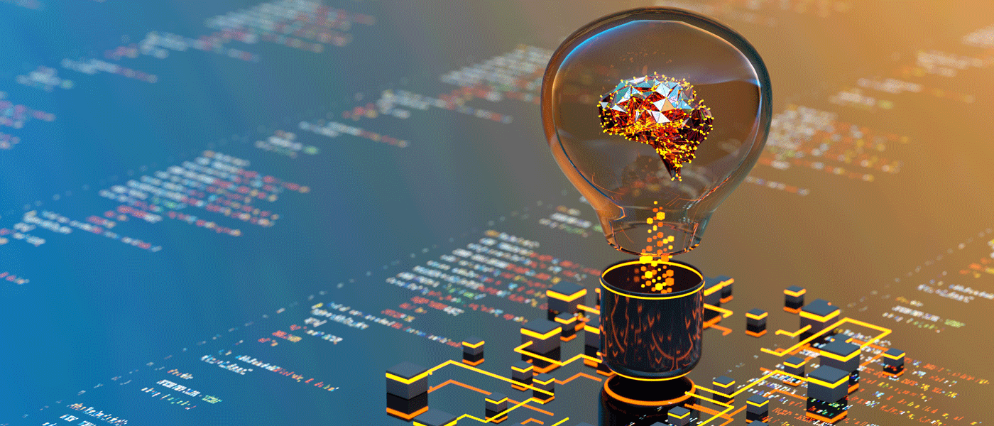 a lightbulb on top of a computer motherboard, with some lights, the idea being to convey technology